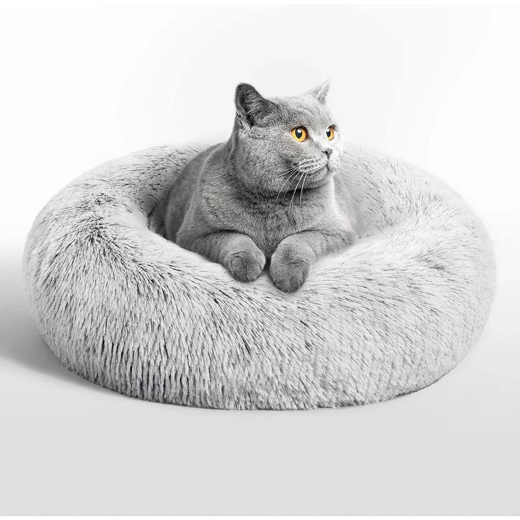 50cm Round Pet Bed for Small Medium Dog Bed Cat Bed,Long Plush Dark Gray Dog Bed