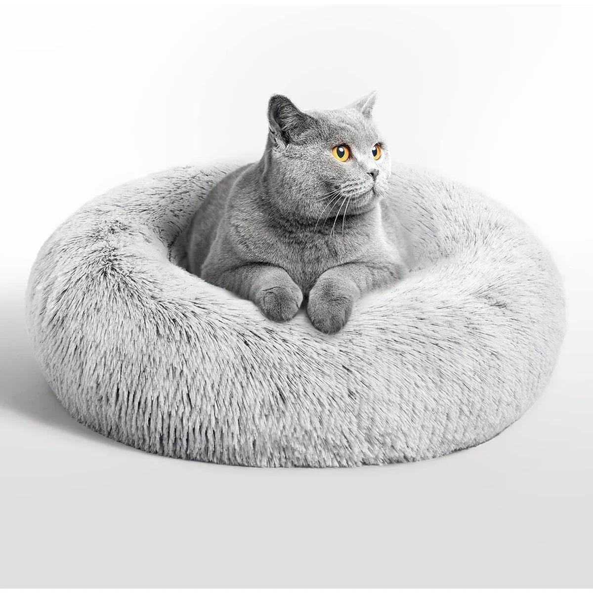 

50cm Round Pet Bed for Small medium Dog Bed Cat Bed,Long Plush Dark Gray Dog Bed 40CM серый