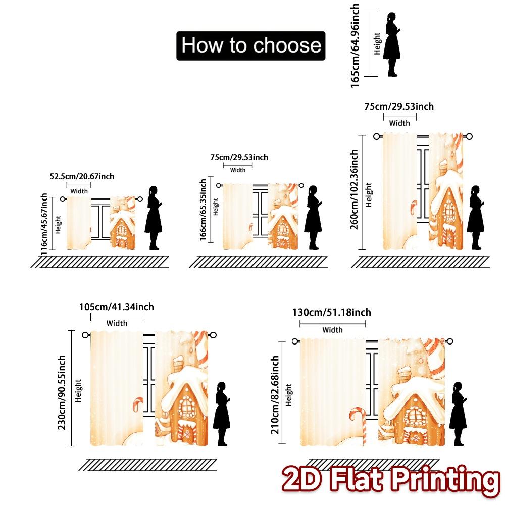 2pcs  Curtains Candy Cane Gingerbread House Frosting (3) Chic Curtains&Window Treatment Polyester Easy Install Curtains Versatile