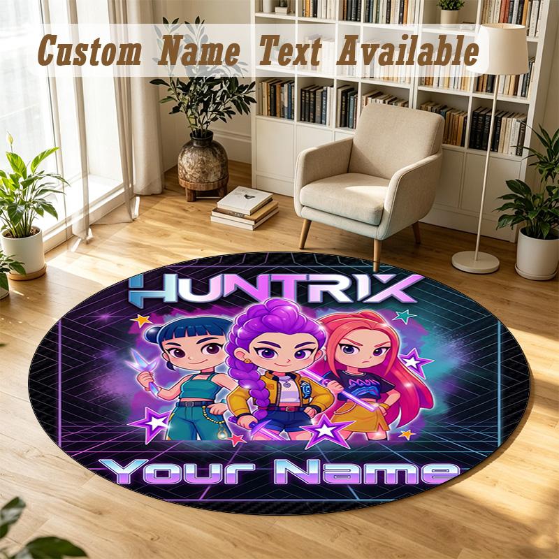Round Rug Custom NameKpop Demon Hunters Pattern Non Slip Carpet Home Floor Decor