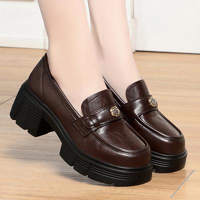 Fashionable Small Leather Shoes for Women, Height-enhancing Shoes, Thick-soled Loafers, Women's Platform Shoes, Soft-soled Shoes