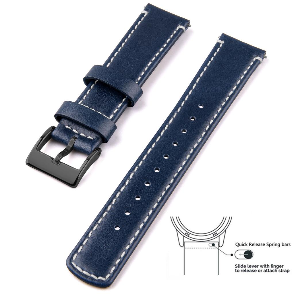 Genuine Leather Top Grain Watch Band, Quick Release 20mm/22mm Watch Strap, Fits Samsung Galaxy Watch, Men and Women Watch band