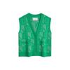 Letter Jacquard Single-Breasted V-Neck Sleeveless Cardigan Women Cardigans Emerald-Green J222304-LGP