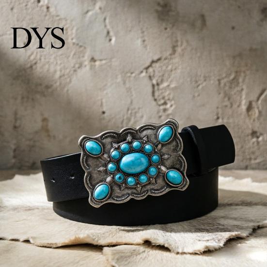 Kék Türkiz Övcsat Western Retro Design Patinázott Ezüst Műbőr Széles Navajo Etnikai Stílusú Öv