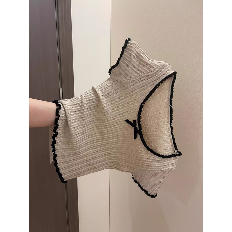 

American-Style Shoulder Ice Silk Women s Short Summer Tops Lace Apricot In Stock S Suggested 37.50 kg-45.00 kg