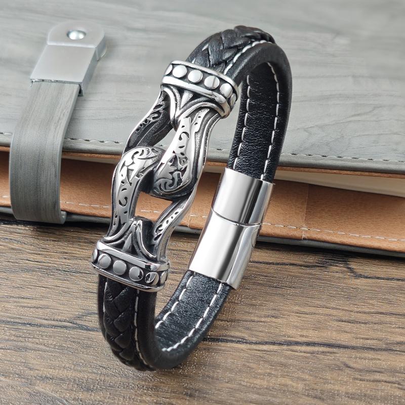 Fashion Woven Leather Rope Bracelets Punk Style Classic Stainless Steel Simple Design Magnet Buckle Charm Male Jewelry Gift
