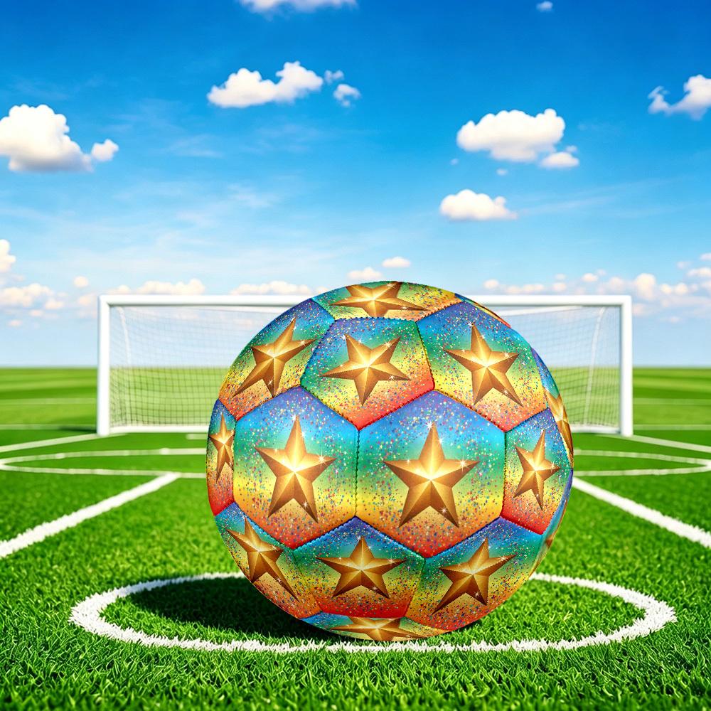 1 stk Gylden Stjerne Fejringstema Fodbold, Størrelse 5, Letvægts PVC, Udendørs Træningsfodbold, Gave j61454