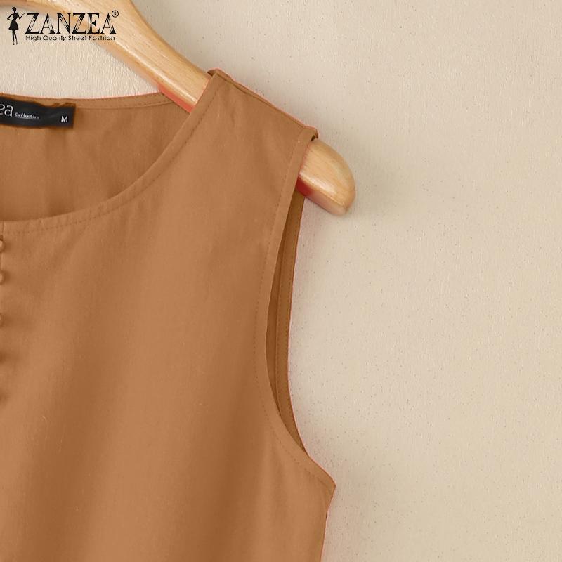 ZANZEA Women Summer Casual Round Neck Sleeveless Cotton Tank Tops