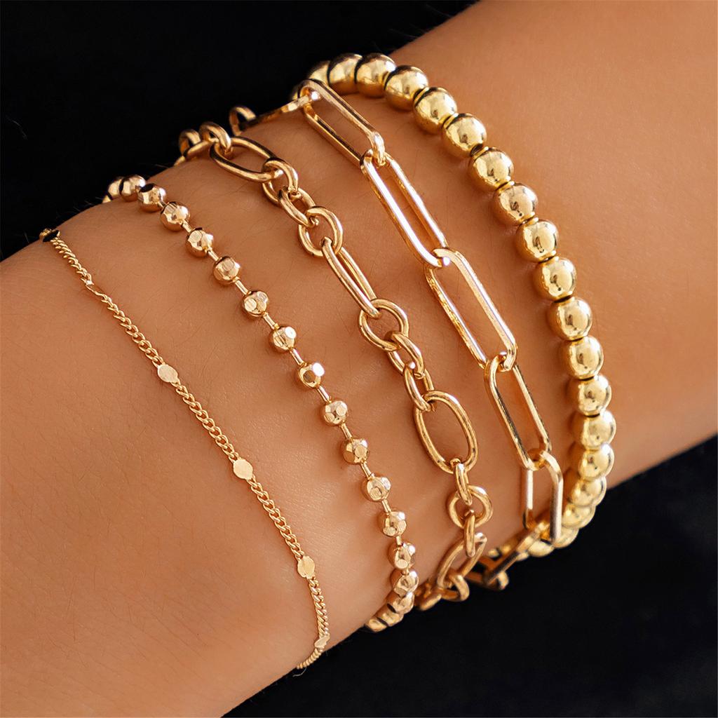 Pack of 5 Adjustable Metal Bracelet Set Stackable Wrist Jewelry Versatile Handchain For Casual and Formal Event