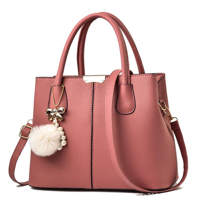 

Elegant Black Pu Tote Bag For Women With Retro Stitching And Ample Space рожевий