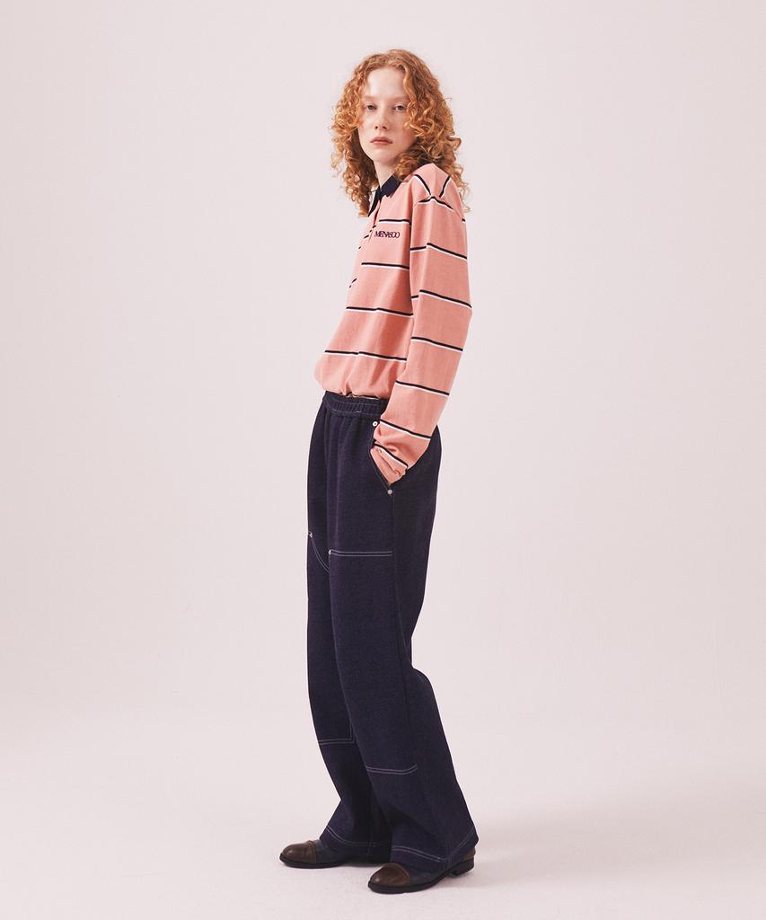 Minasu Mns Striped Cotton Collar T Shirt_Pink