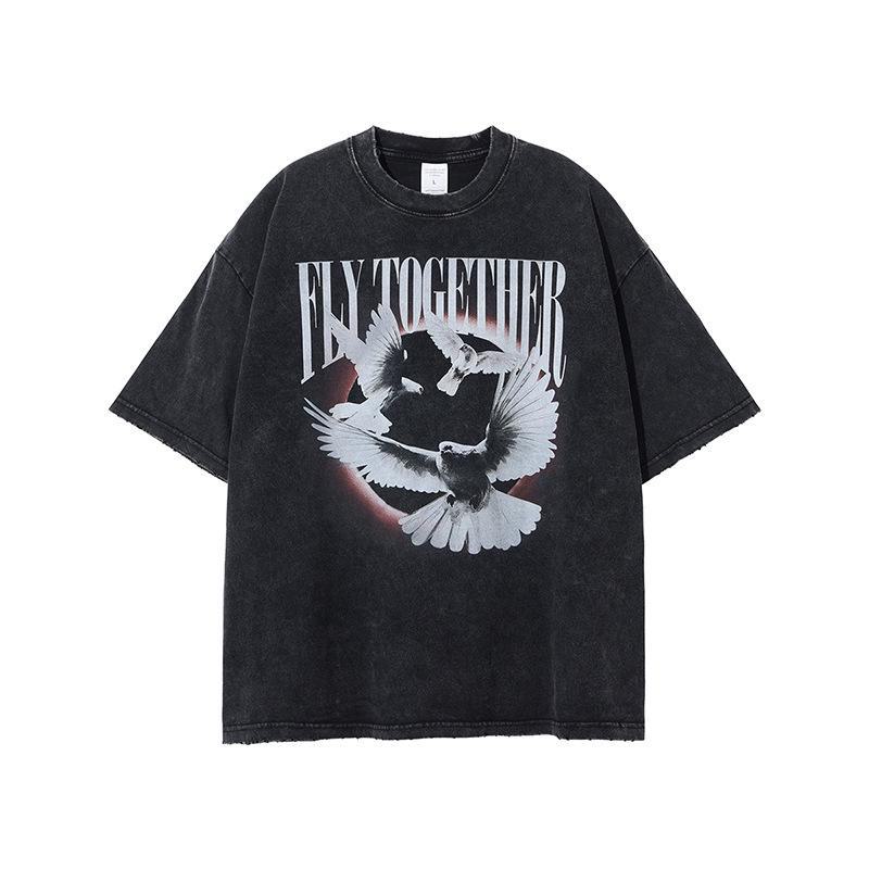 

Футболка мужская ARTIE Retro Washed Peace Dove из хлопка – потертая, с коротким рукавом, уличная одежда L