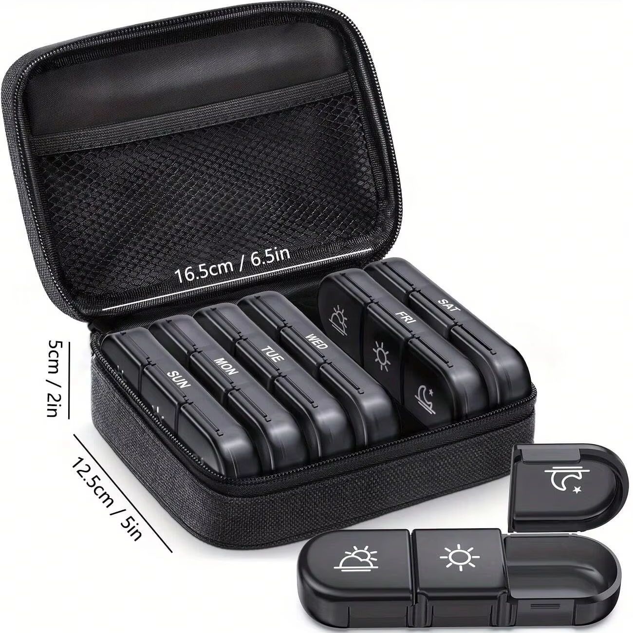 

Large Weekly Pill Case Organizer 3 Times a Day, Portable Light Proof Canvas Bag Pill Box Hold Vitamins, Medications, Fish Oils чёрный