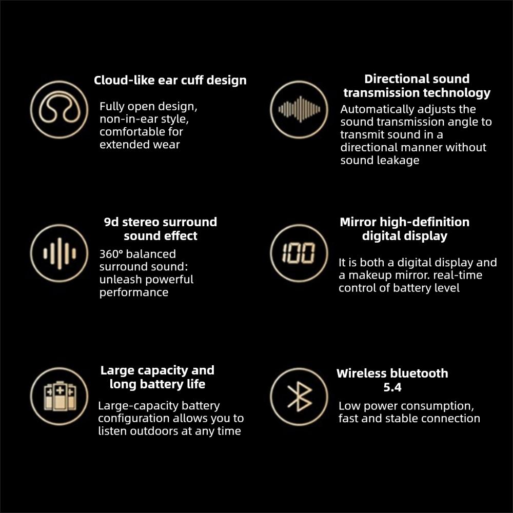 Charging Earphones Bone Conduction Headphones Clip-On Design Open Ear Bluetooth Headset Noise Reduction Long Battery Life