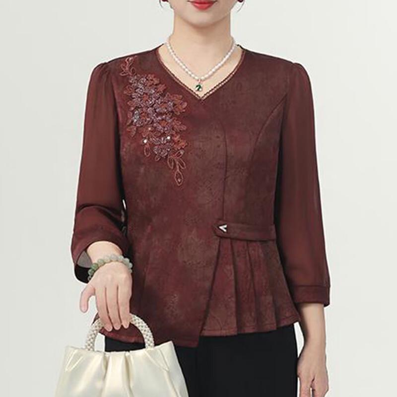Hodo 2026 Spring Chinese Style Elegant Embroidered Top for Middle-Aged Women