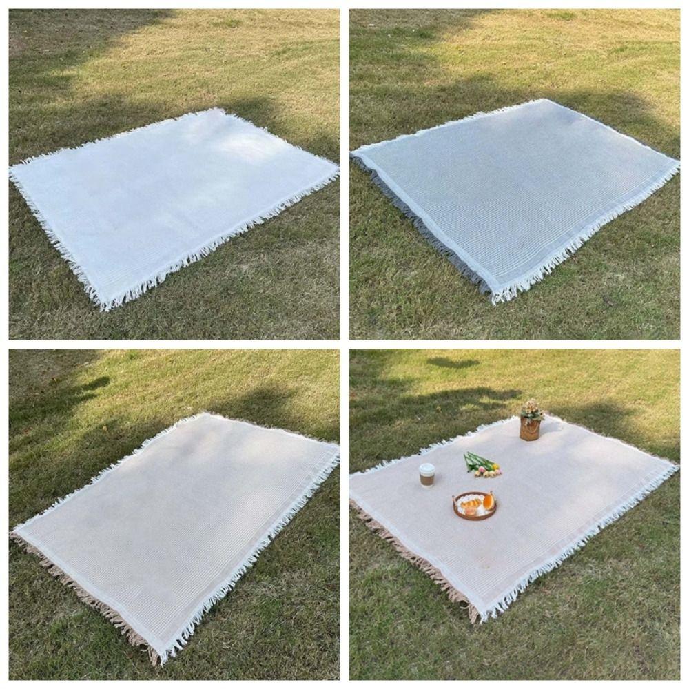 Large Size Outdoor Picnic Mat Linen Camping Ground Cloth Washable Tablecloth with Tassel  Park