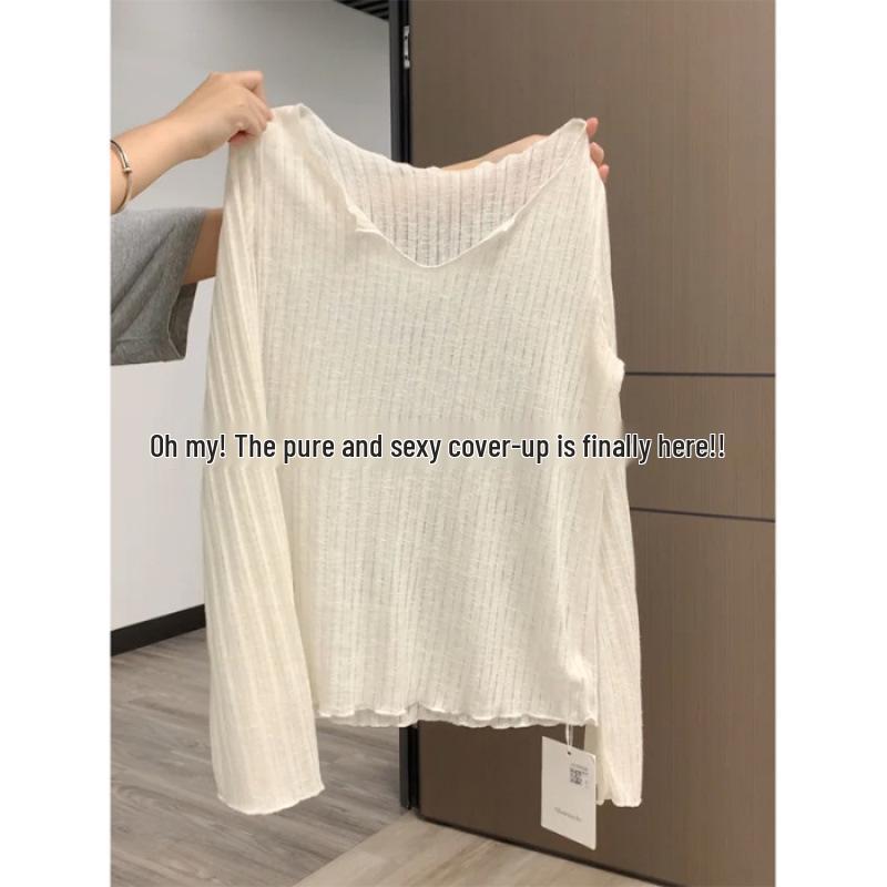 Micro-Sheer V-Neck Long Sleeve Women's Sun Protection Cardigan Top