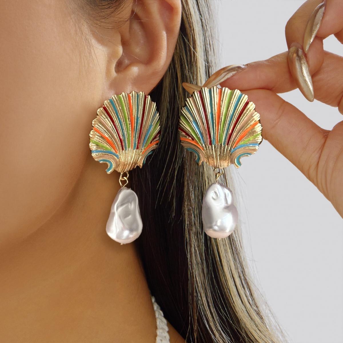 

Summer Ocean Style Colorful Enamel Starfish Shell Conch Drop Earrings For Women Men Fashion Sea Star Earring Vacation Jewelry