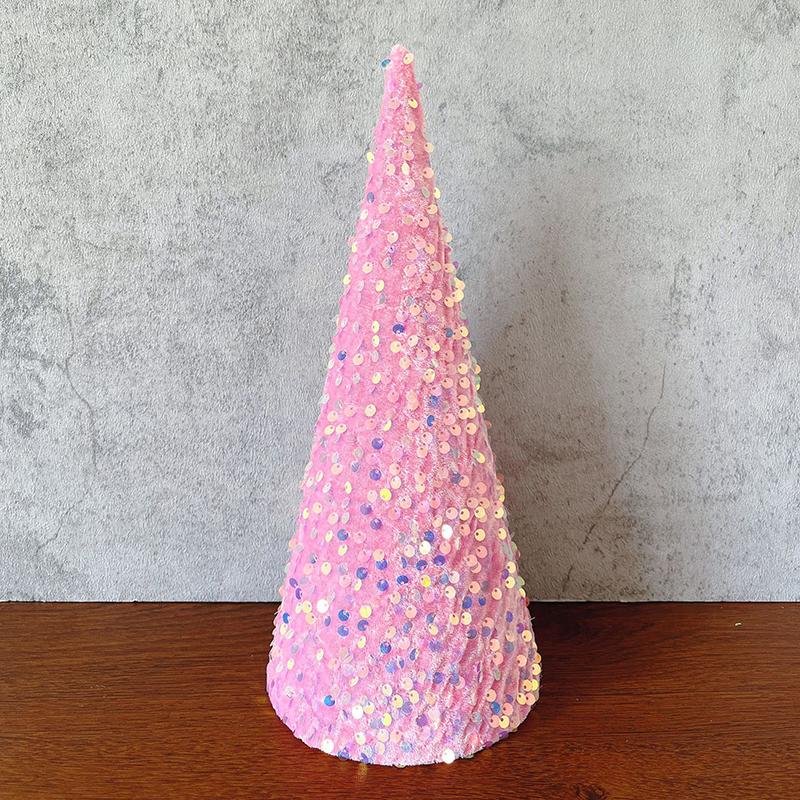 

1 шт. Конические рождественские елочные украшения для вечеринки, мини-блестящая елка, домашний декор, пайетки, День святого Валентина, однотонные праздничные 10cm розовый