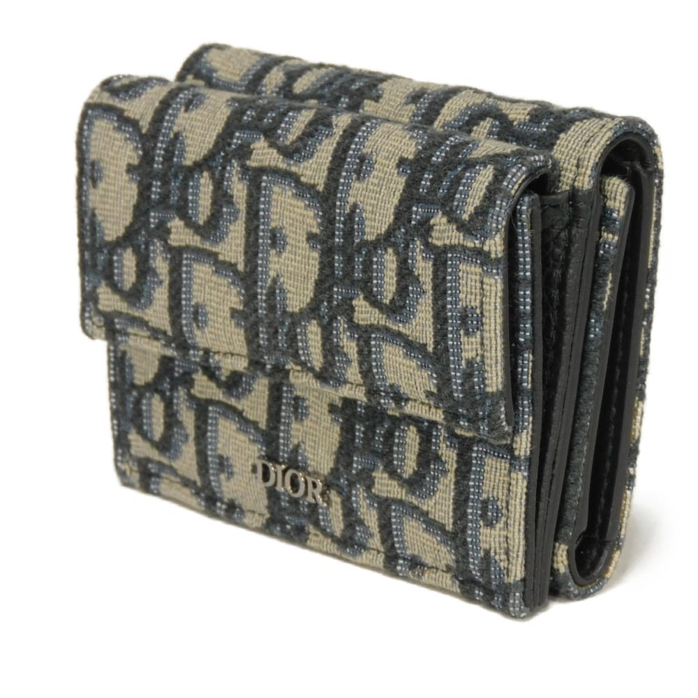 Used 10656 Oblique Jacquard Compact Wallet 2OBBC110YSE_H05E 7942 Black Japan Exclusive Logo Cotton Beige Unisex from