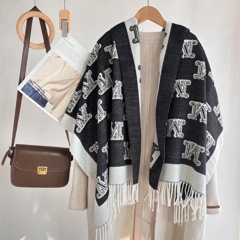 Winter-Imitat-Kaschmirschal Damen Herbst- und Winter-verdickter Fransen-Schal Zweifach verwendbar Warm und vielseitig
