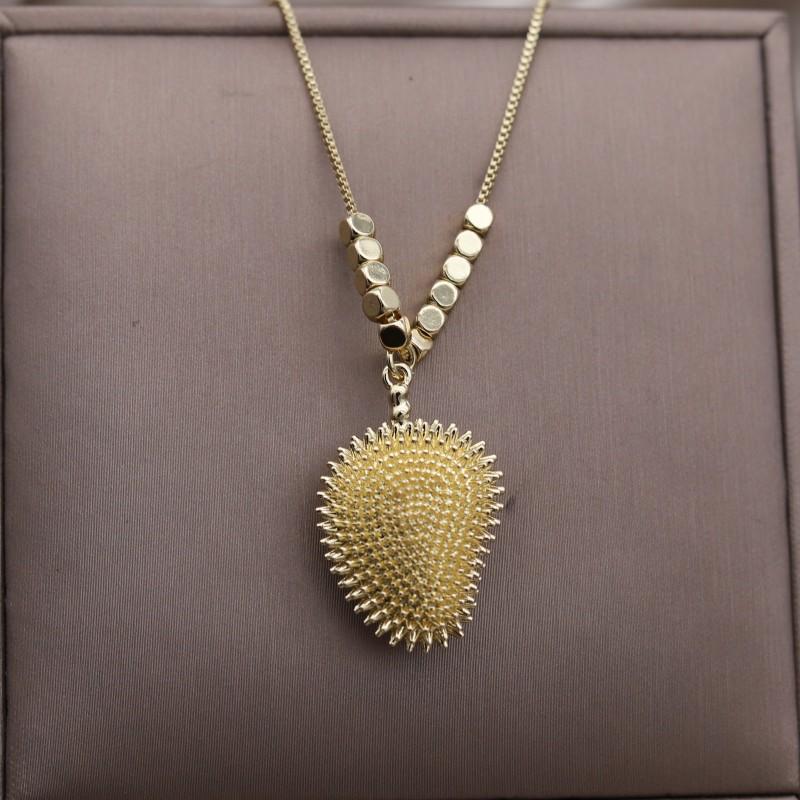 Real Gold Electroplated Durian Pendant Necklace Female Niche Design Light Luxury Accessories Collarbone Chain