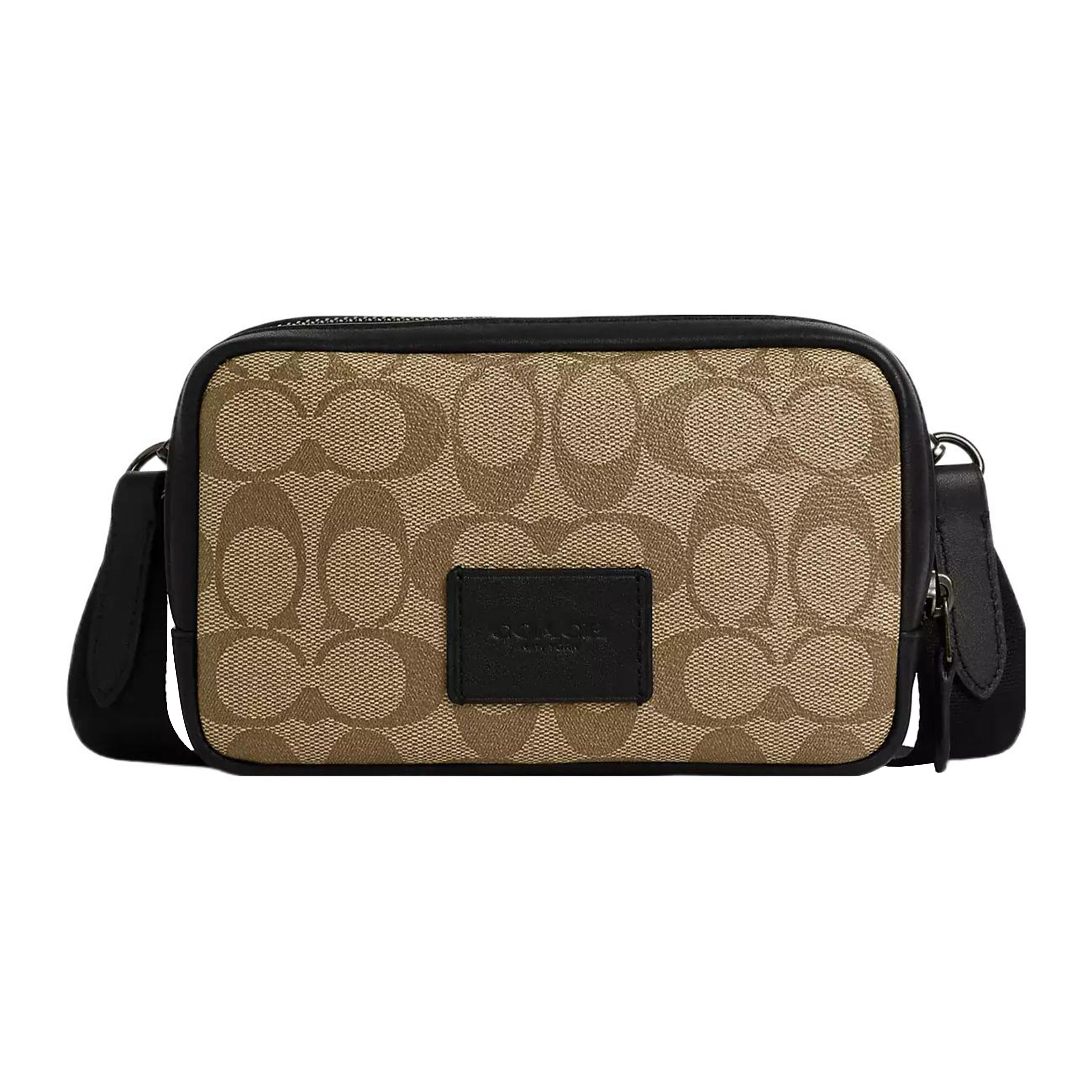 

Coach Carrier 18 Logo Plaque Classic Monogram Zip Closure Canvas With Smooth Calfskin Camera Bag Shoulder Crossbody Bag Small Men bags CM179-QBT4U Basic Set (Bag+Dust Bag)