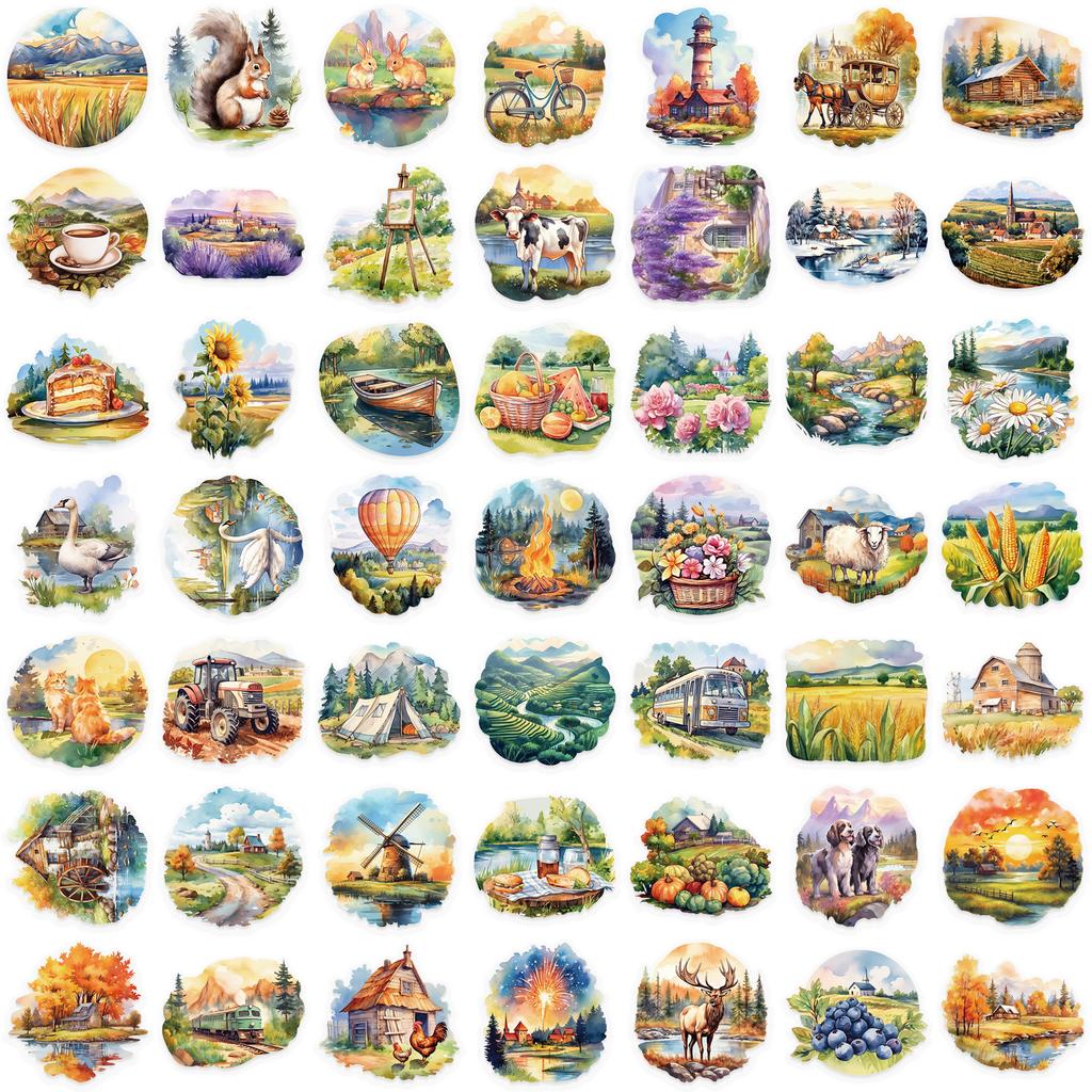 50pcs Rural Scenery Sticker Decoration Scrapbooking PET Aesthetic Korean Stationery School Supplies