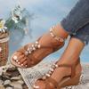 Fashion 2025 Shoes Female Elastic Band Women's Sandals Outdoor Casual Sandals Women String Bead Round Toe Wedges Plus Size Shoes Women