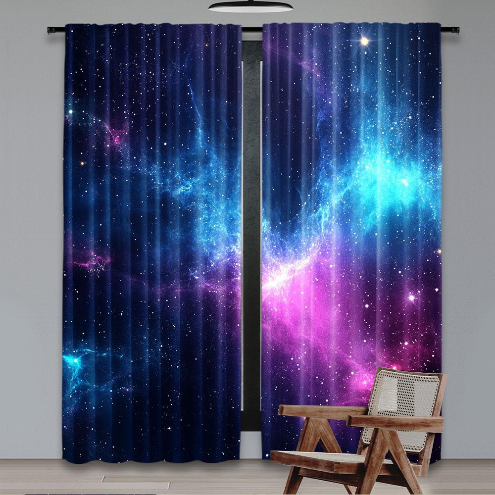 2Pcs Outer Space Starry Galaxy Curtain Planet Theme Curtain Birthday Party Suitable For Living Room Bedroom And Many Other