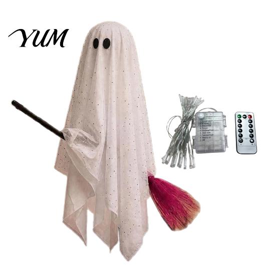 Halloween Hanging Ghost Decorations Outdoor Decoration, Large on Broom, Spooky Porch Decor Flying Gauze for Tree, Porch, Yard, Patio, Outside