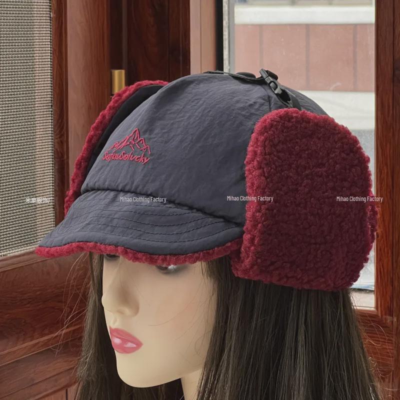 Winter Warmer Lammwolle Schnabelmütze mit Ohrenschutz zum Radfahren und Skifahren