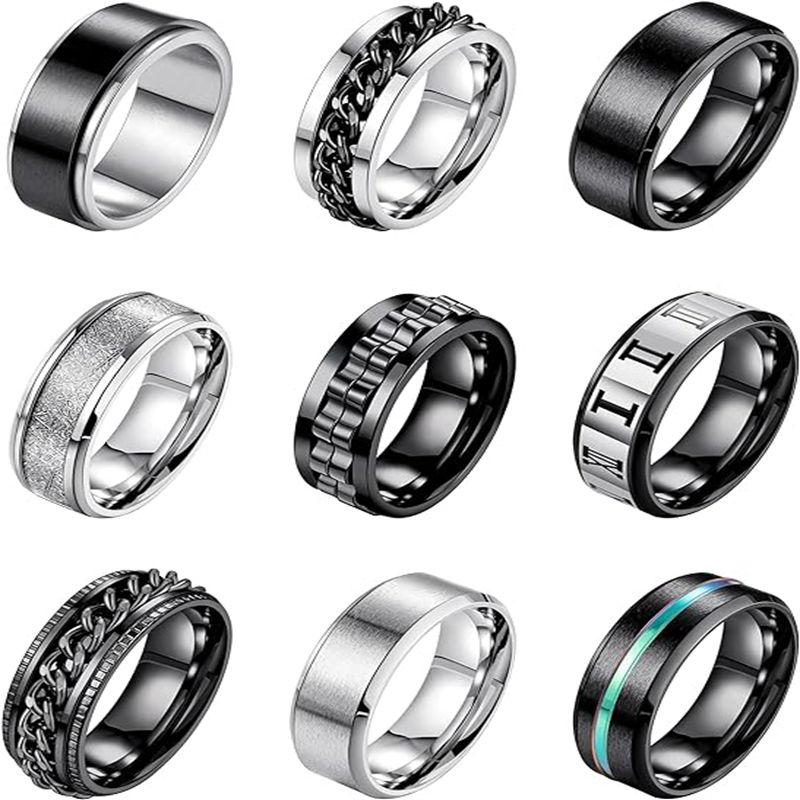 

9-piece set of men s stainless steel rings, men s and women s wedding engagement rings, anxiety rotating ring set, 8mm 13