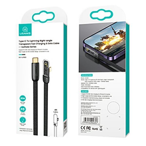 Usams Kabel Kątowy Usb-C Na Lightningpd 20W Fast Charging Iceflake Series 1,2M Czarny/Black Sj583Usb01 (Us-Sj583)