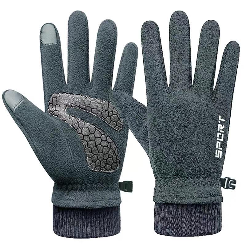 Cycling gloves winter warm and velvet outdoor windproof, non-slip and cold-proof touch screen