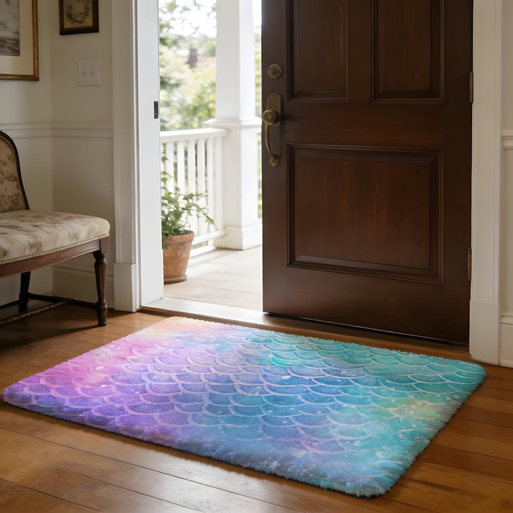 Fish Scales Pattern Floor Mat Soft Flannel Absorbent Mat Non-Slip Rug Home Bedroom Bathroom