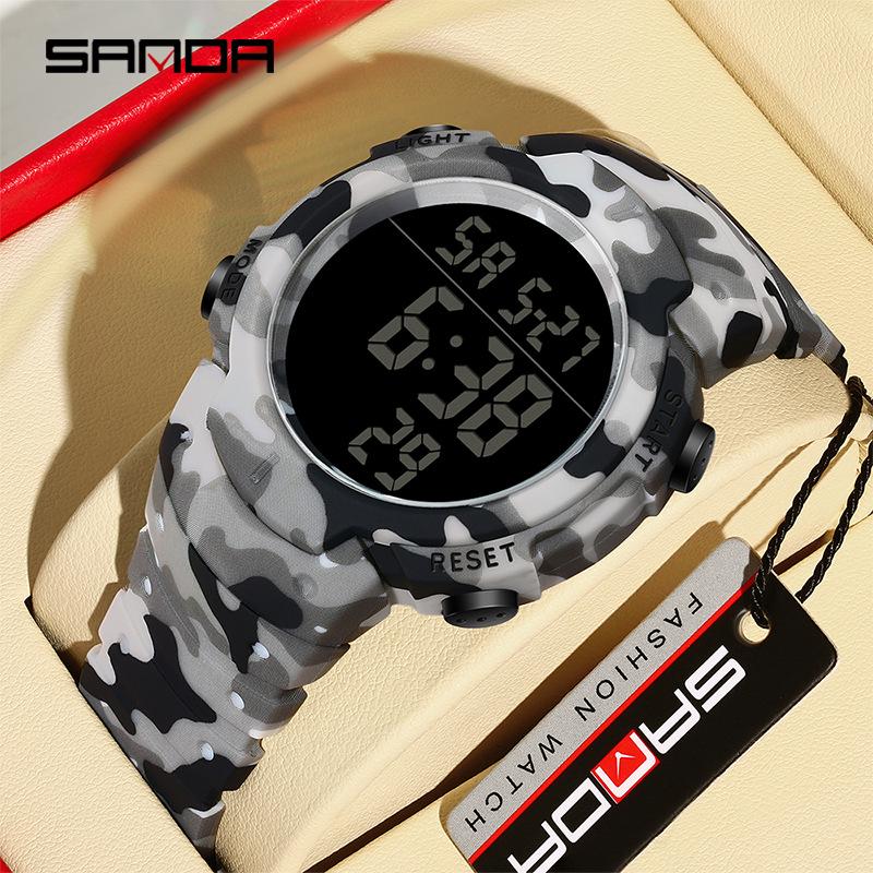 Sanda Men's Tactical Outdoor Camouflage Waterproof Sport Watch with Large Luminous Dial