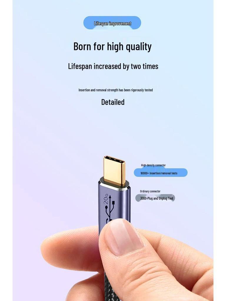 USB 3.2 Gen 2 Type-C To Type-C 20Gbps Full-Function PD Cable for Mobile, PC, and External Hard Drive