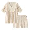 Japanese pastoral floral pajamas women's spring and summer cotton crepe short-sleeved shorts thin lace loungewear pajamas