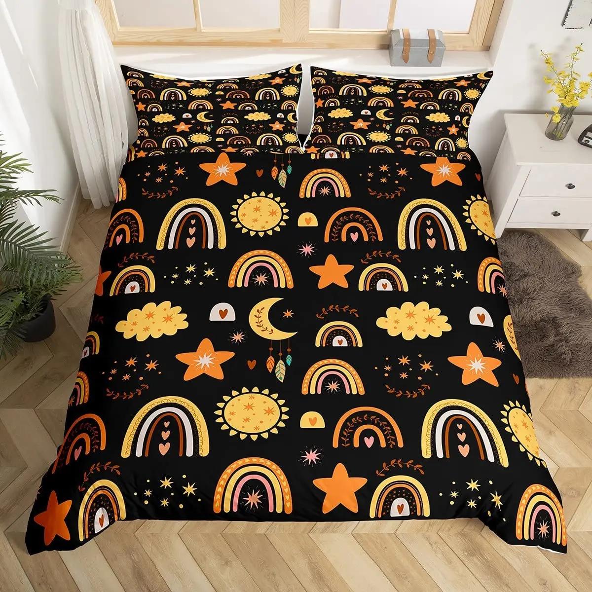 

Rainbow Twin Duvet Cover Set for Girl Pink and Yellow Rainbow Star Duvet Cover Cartoon Rainbow for Bedroom Decoration Women Kid Eu Single 135x200cm