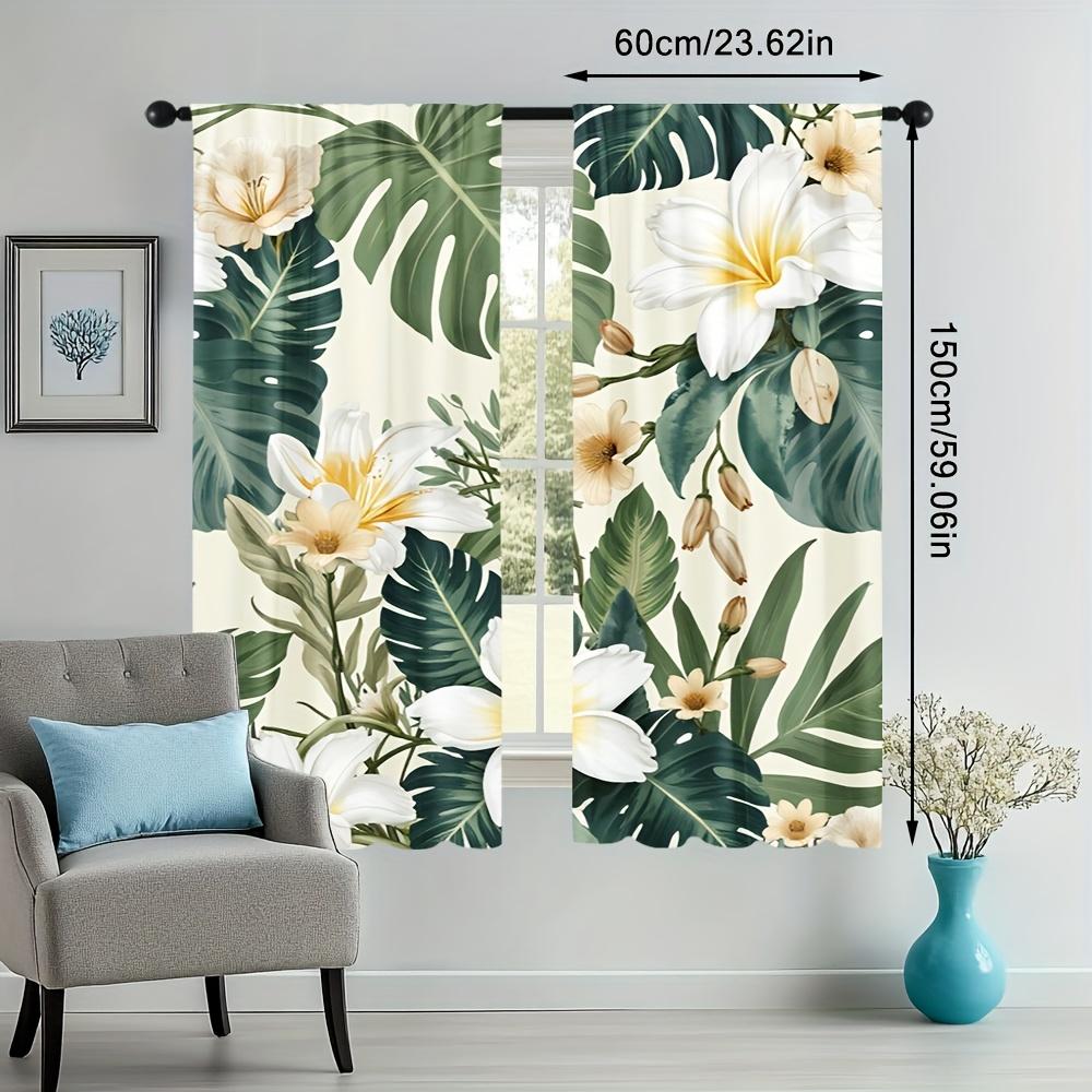 2pcs Tropical Leaf Print Blackout Curtains - High-Quality Polyester   Easy Installation   No Rod Needed   Ideal for Bedroom   Living