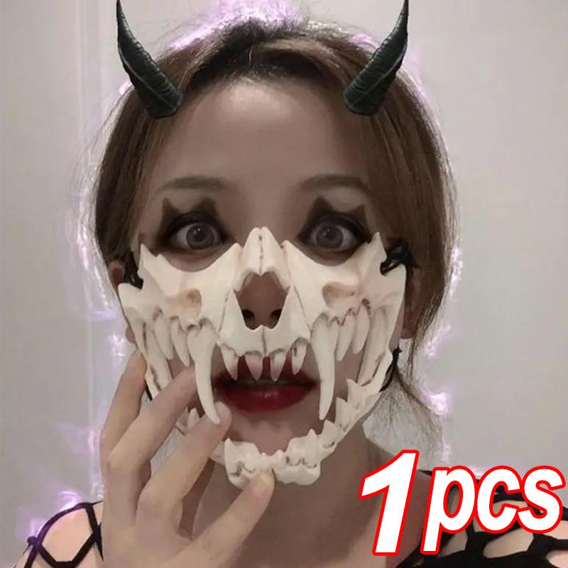 

2025 New Halloween Mask Half-face Mask Cos Dragon God Fierce Tiger Night Fork Tengu Man Wolf Mask Performance Skull Masks