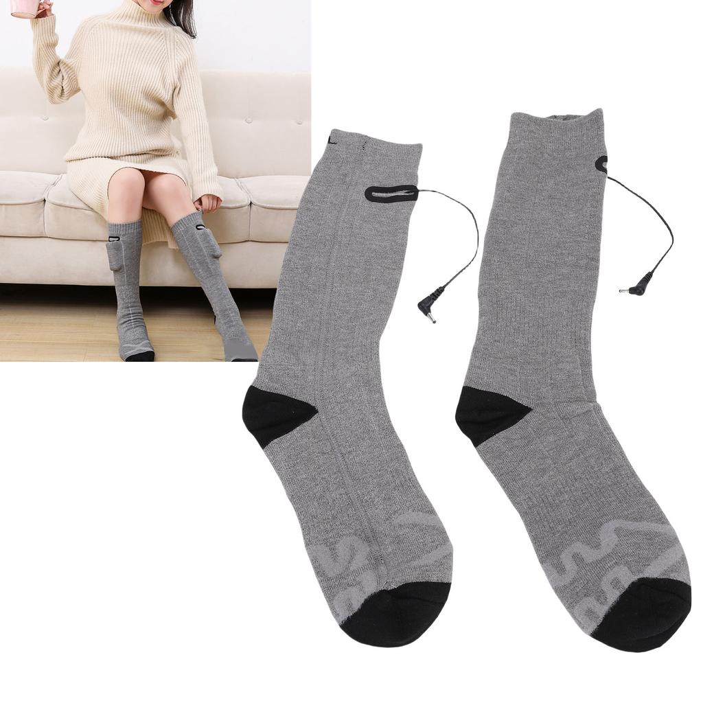 1 Pair Electric Heated Socks Dual Side Heating Thermal Socks for Winter 3 Gears Temperature 2Pcs 4000mAh Battery Gray