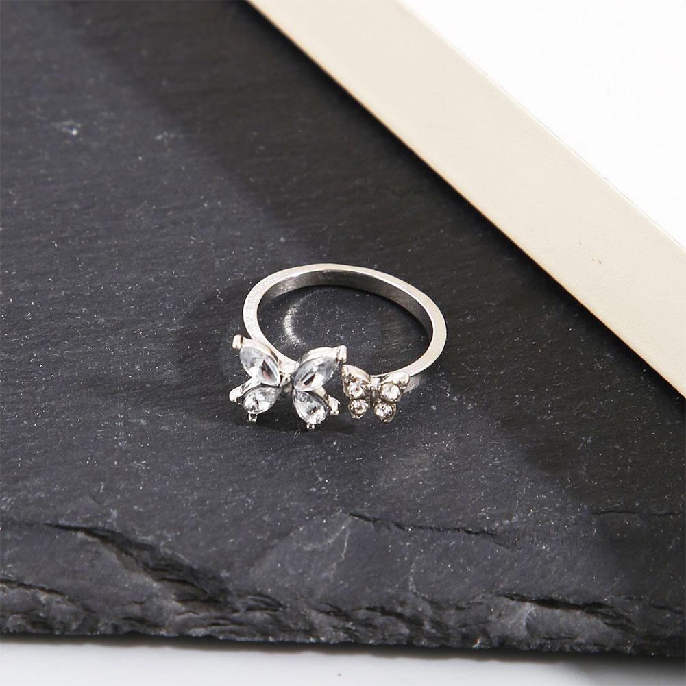 Creative Butterfly Opening Adjustable Ring Shiny Zircon Butterfly Ring Temperamental Alloy Ring Jewelry
