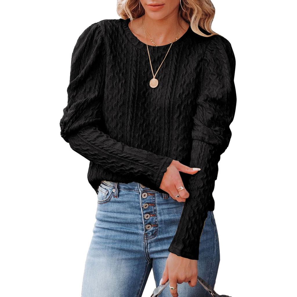 Womens Pullover Casual Knit Sweaters  Long Sleeve Crewneck Sweater Tops