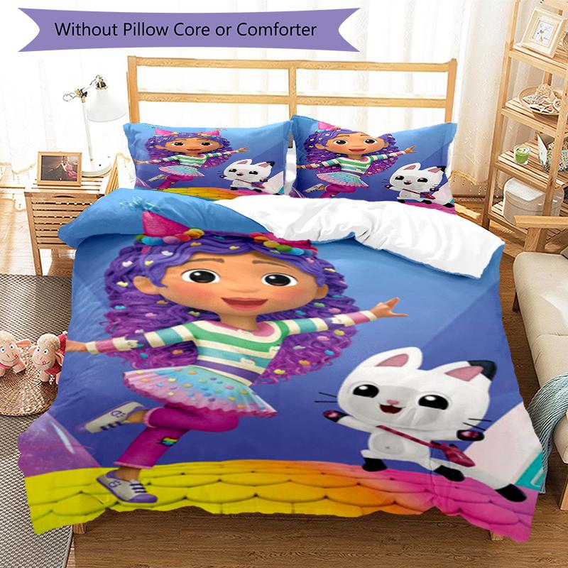 3pcs Gabby’s Dollhouse Bedding Set Duvet Cover Closure Includes 1 Duvet Cover & 2 Pillowcases, Soft and Comfortable for All Seasons.