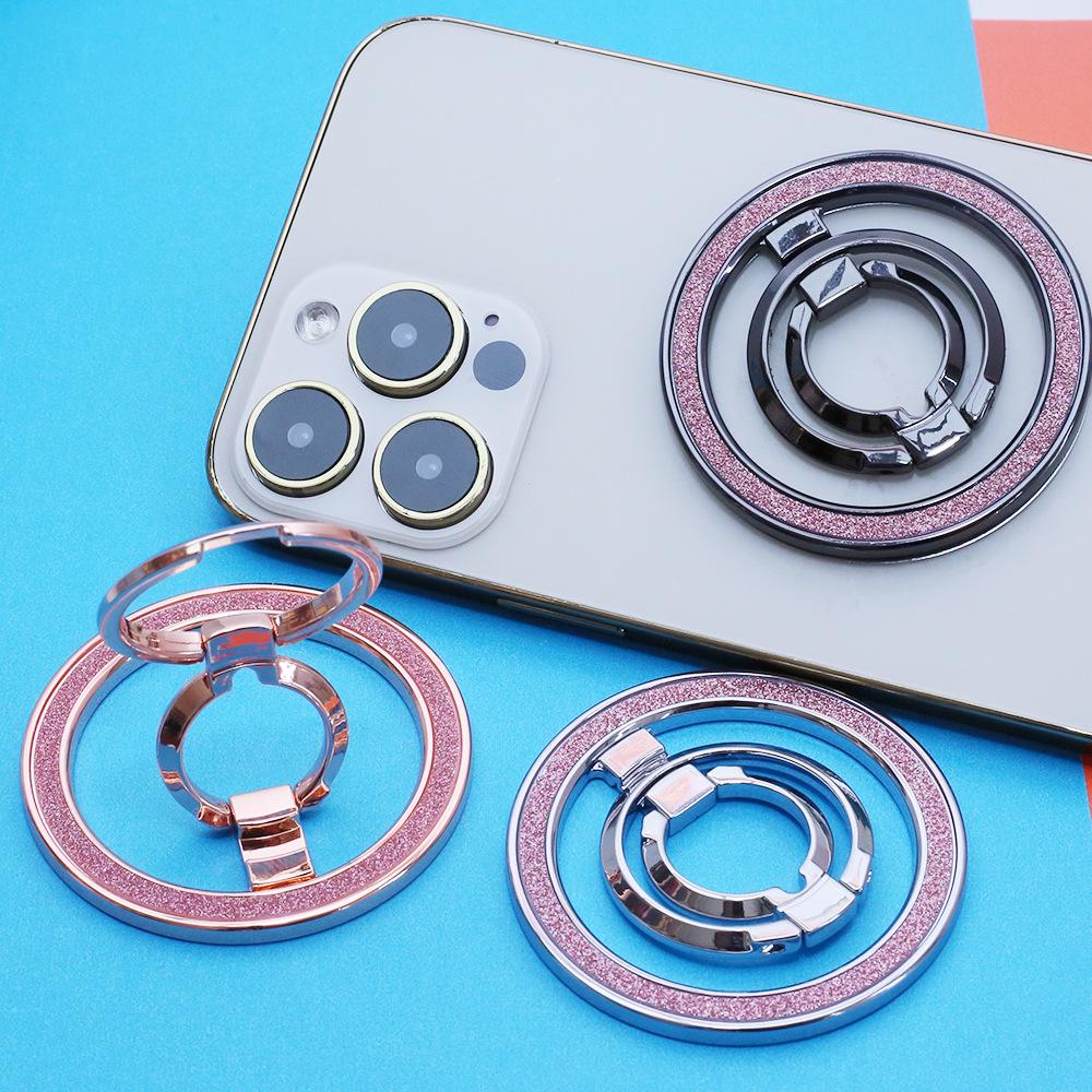 MagSafe Magnetic Phone Ring Holder Stand - Double Ring Glitter Zinc Alloy Desktop Stand