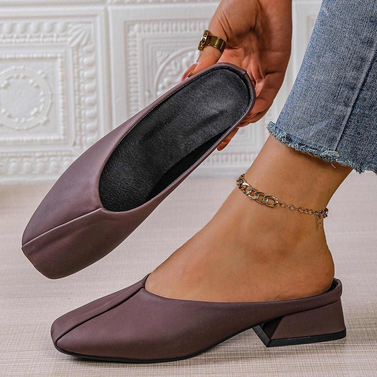 

Модная женская обувь мюли, повседневные удобные шлепанцы на низком каблуке, уличная обувь на весну и лето, большой размер, квадратный носок, плоские сандалии для женщин 37