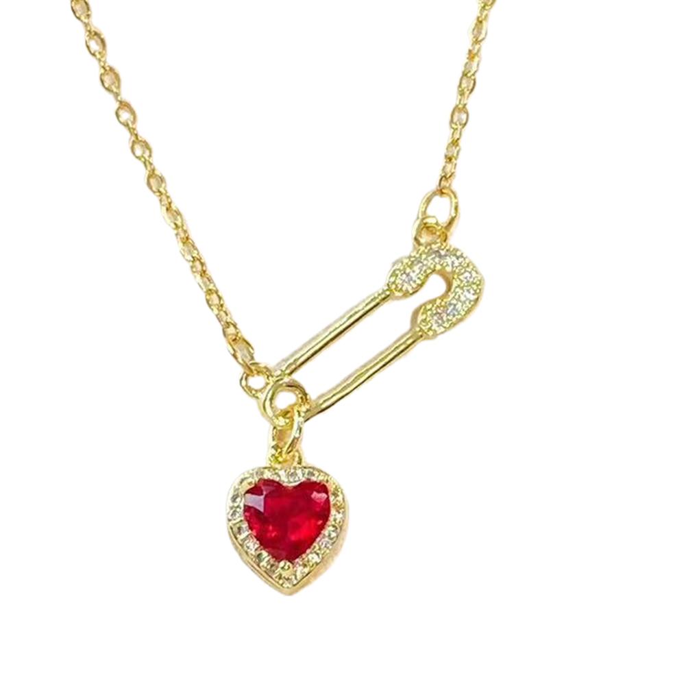 Creative Pink Heart-shaped Pin Necklace For Women Fashion Love Pendant Necklace Ladies Fashion Light Luxury Jewelry Gifts HOT