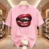 American Personalized Lip Pattern Pure Cotton Printed Unisexs And Unisexs Clothing Summer New Casual Loose Fashion Tshirt